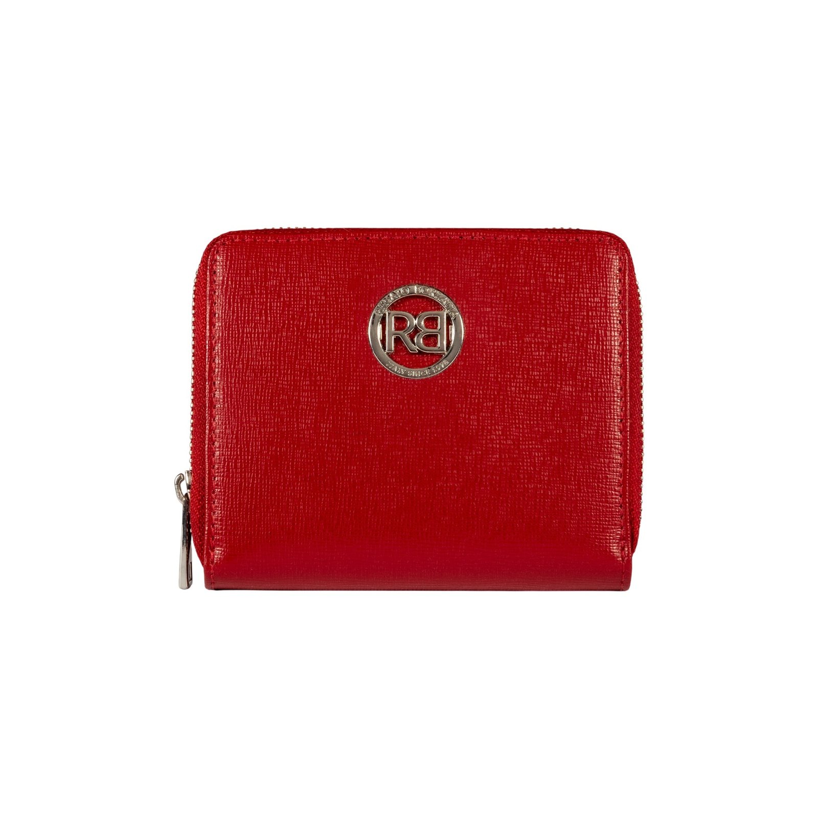RB1086V | Women's Zip Around Wallet Made in Italy in Genuine Saffiano Leather. Polished Silver Metal Hardware. Color: Red. Dimensions (closed): 10 x 12 x 2 cm